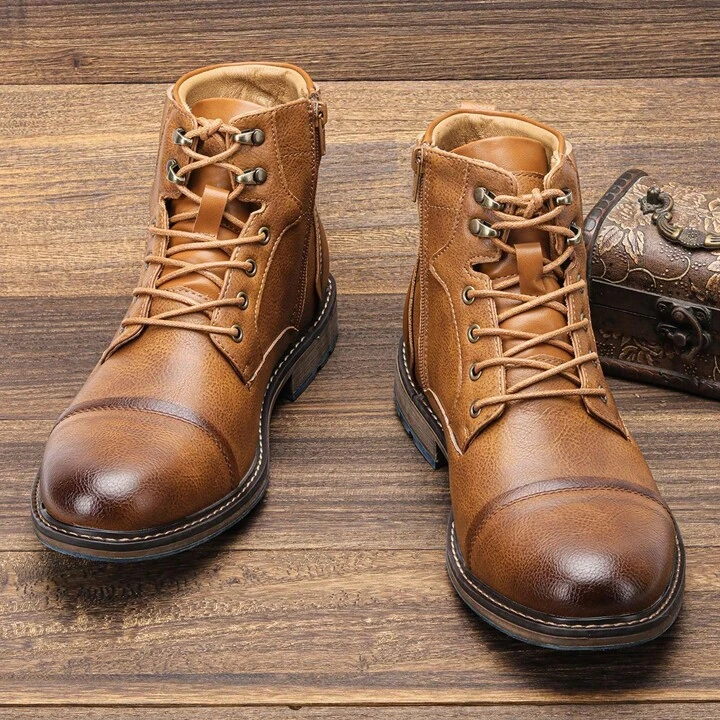 Men's classic vintage ankle boots for everyday style, featuring both lace-up and side zipper.
