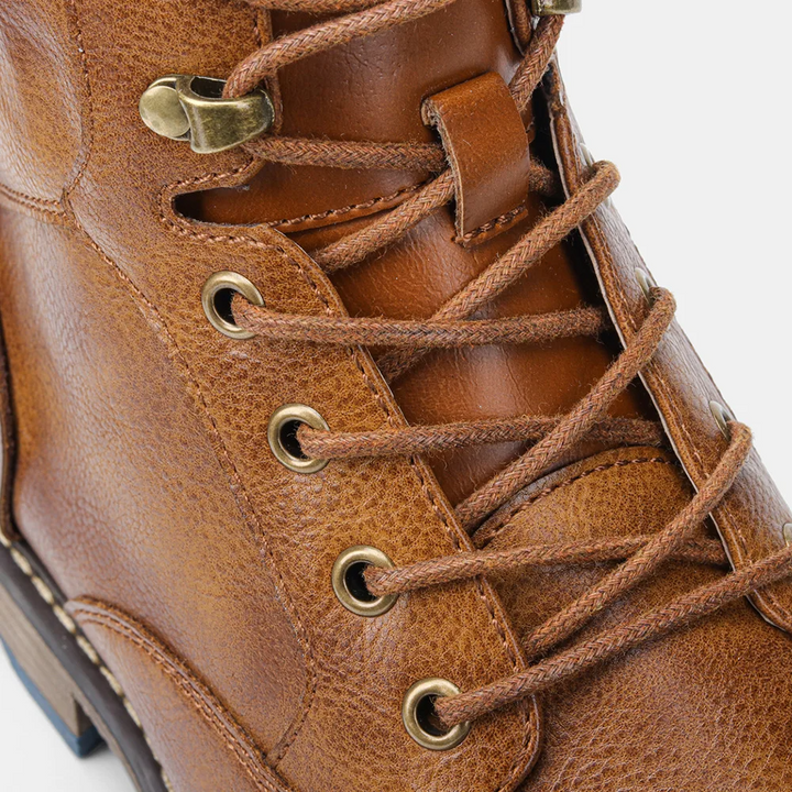 Durable men's vintage ankle boots, lace-up front and easy side zipper access for comfort.