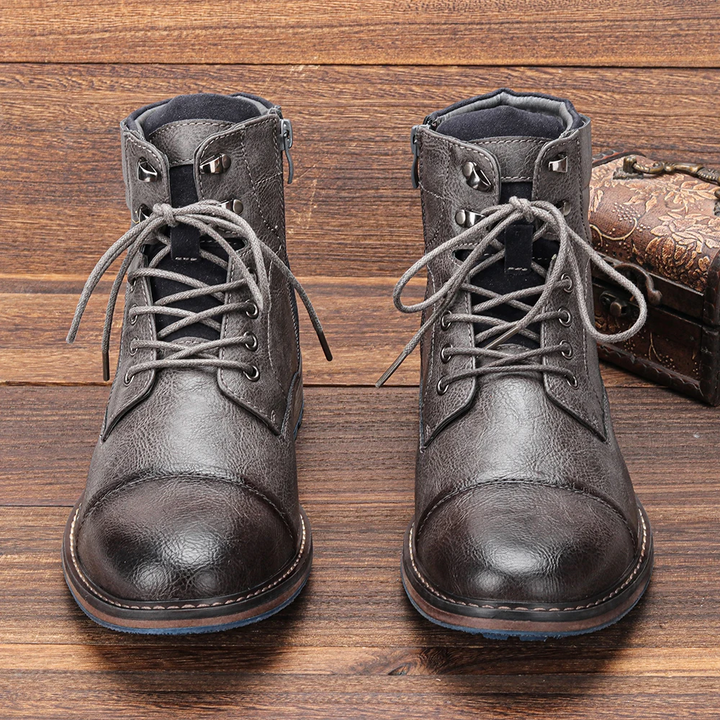 Classic men's ankle boots: vintage lace-up front, convenient side zipper for quick entry.
