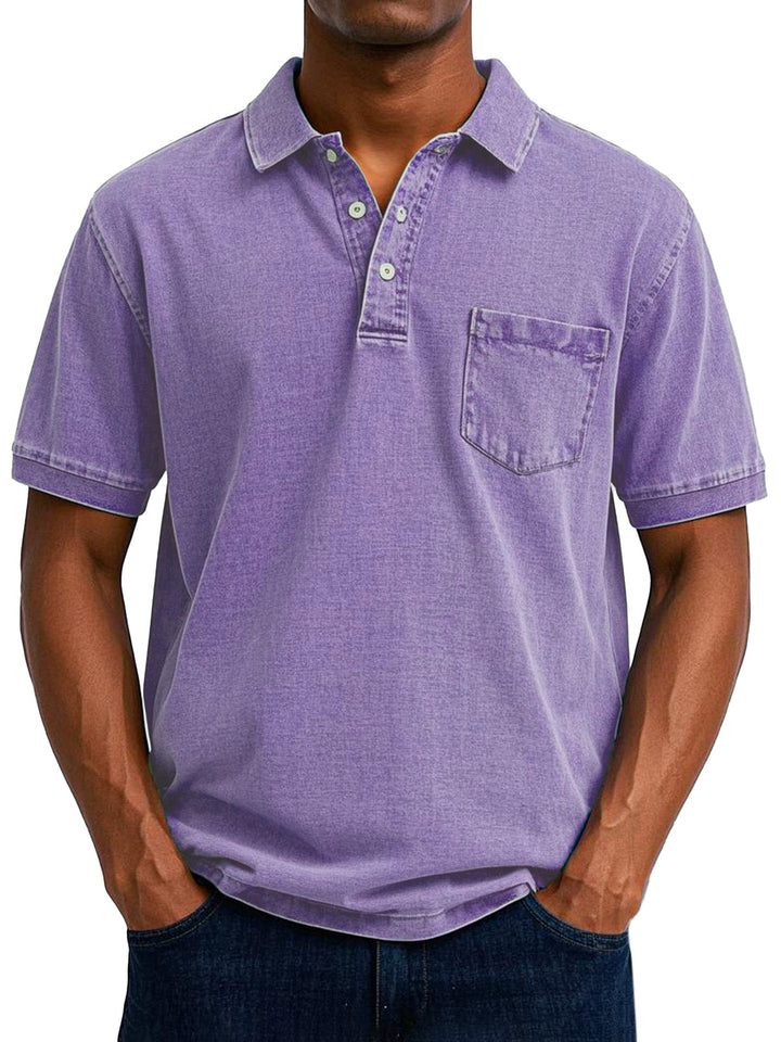 Vintage washed cotton polo shirt for men, a casual & comfortable everyday menswear essential.