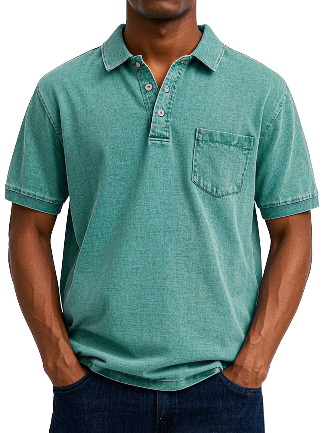 Relaxed fit men's washed cotton vintage polo shirt, perfect for spring/summer comfort.