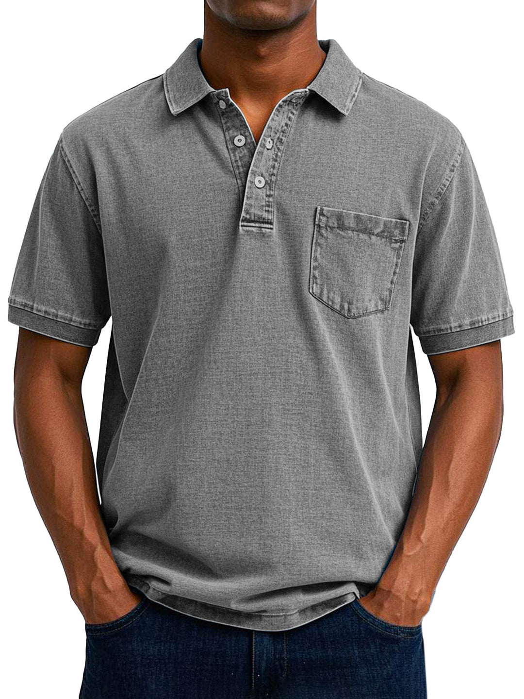 Casual menswear: vintage washed cotton polo shirt, ideal for everyday and relaxed summer style.