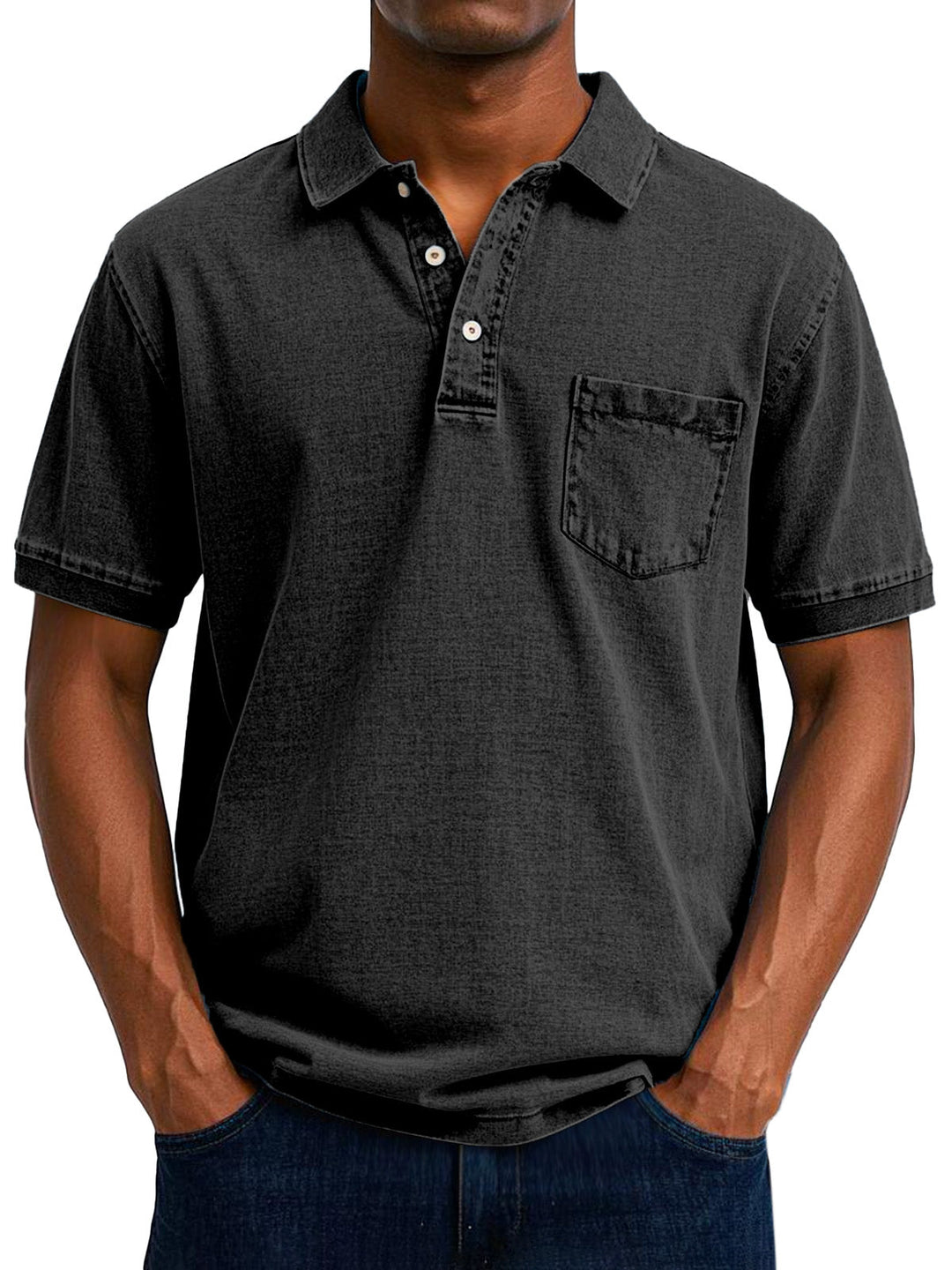 Men's short-sleeve vintage washed cotton polo, comfortable and stylish for everyday wear.