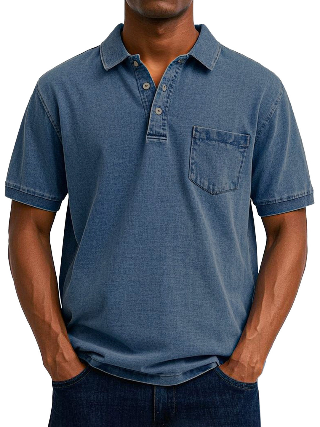 Stylish men's vintage washed cotton polo shirt, classic design for a relaxed everyday look.