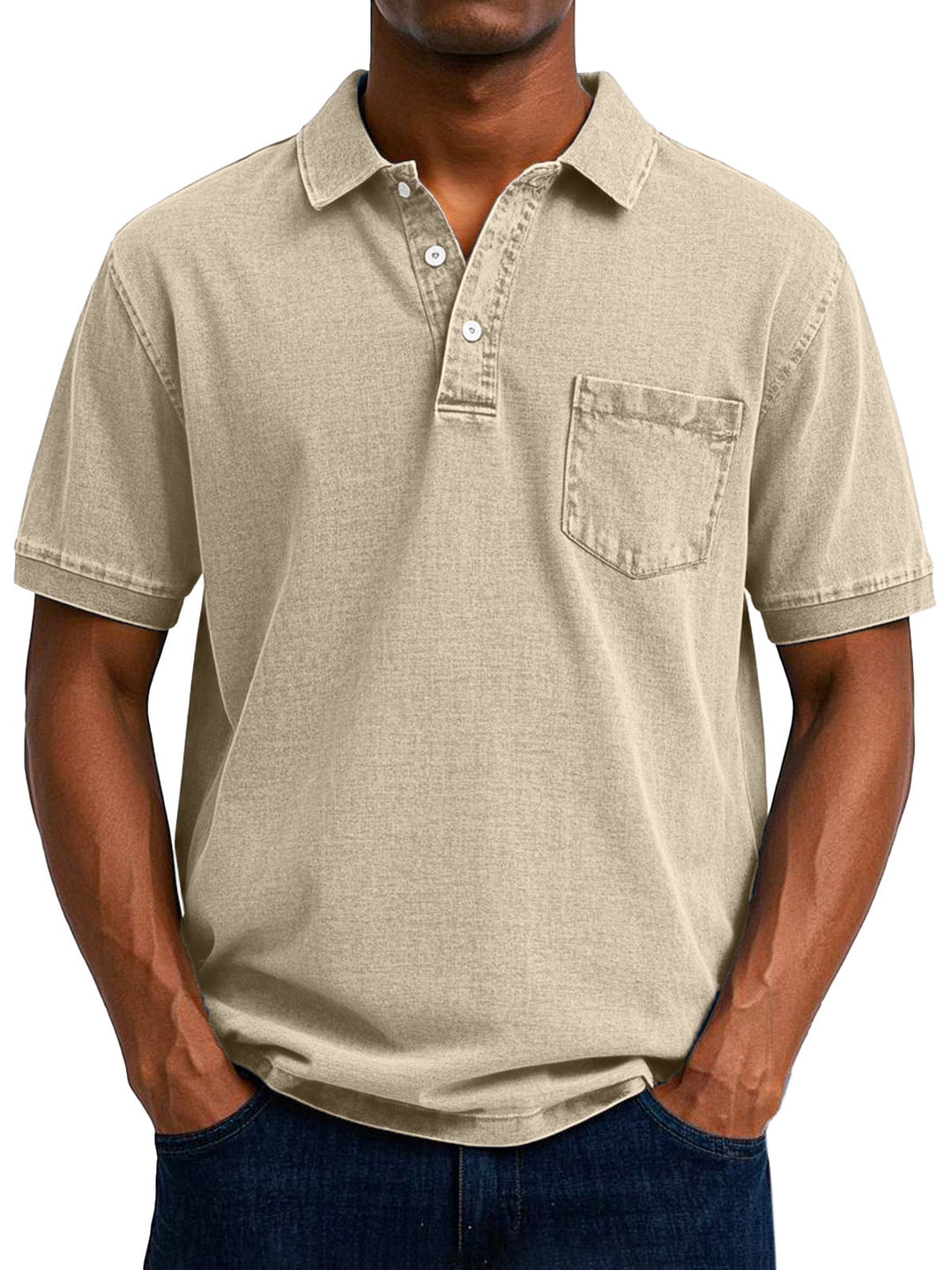 Men's everyday vintage washed cotton polo, versatile for casual outings & ultimate comfort.