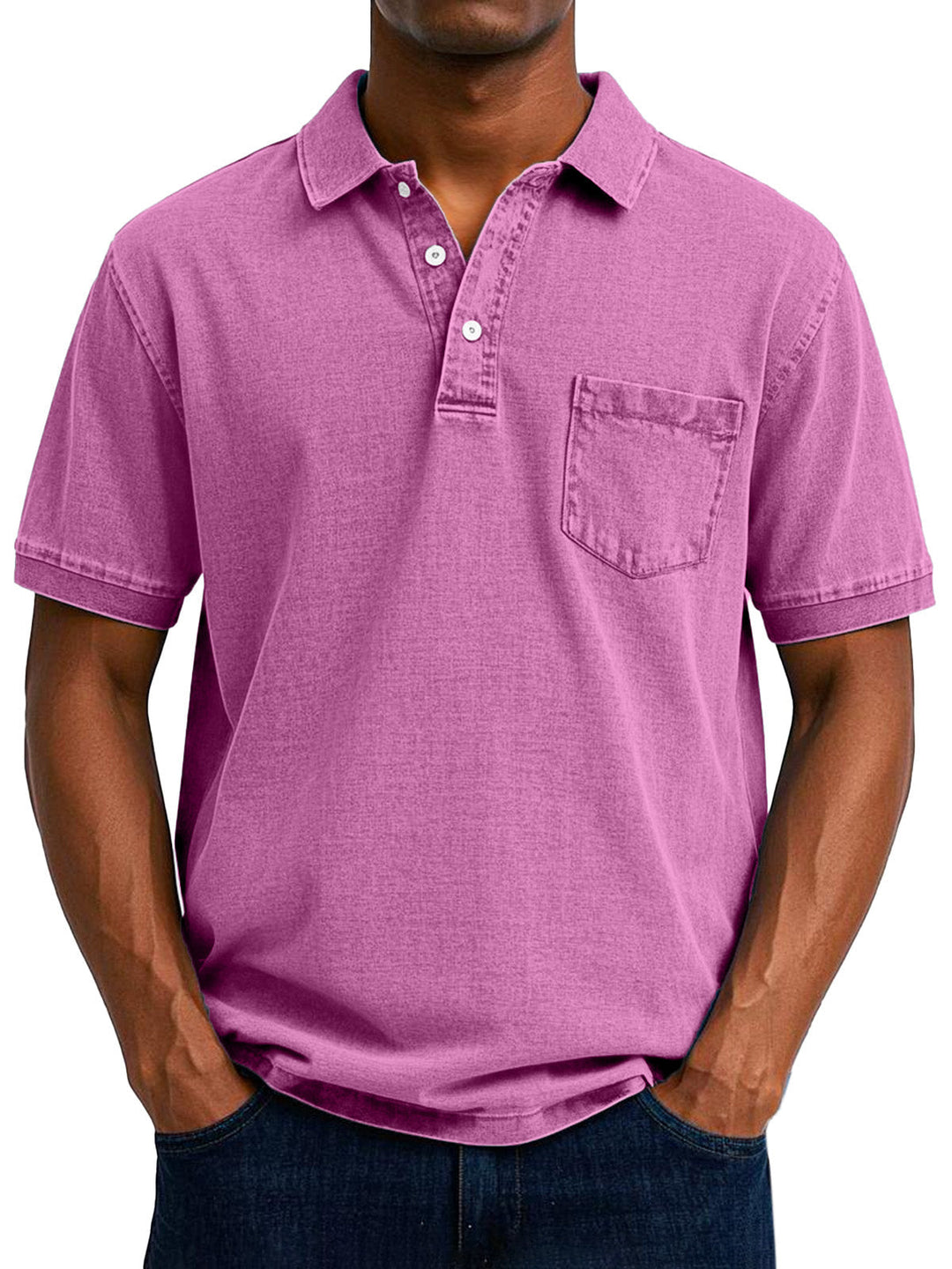 Spring/summer men's vintage washed cotton polo shirt, relaxed fit for ultimate casual comfort.