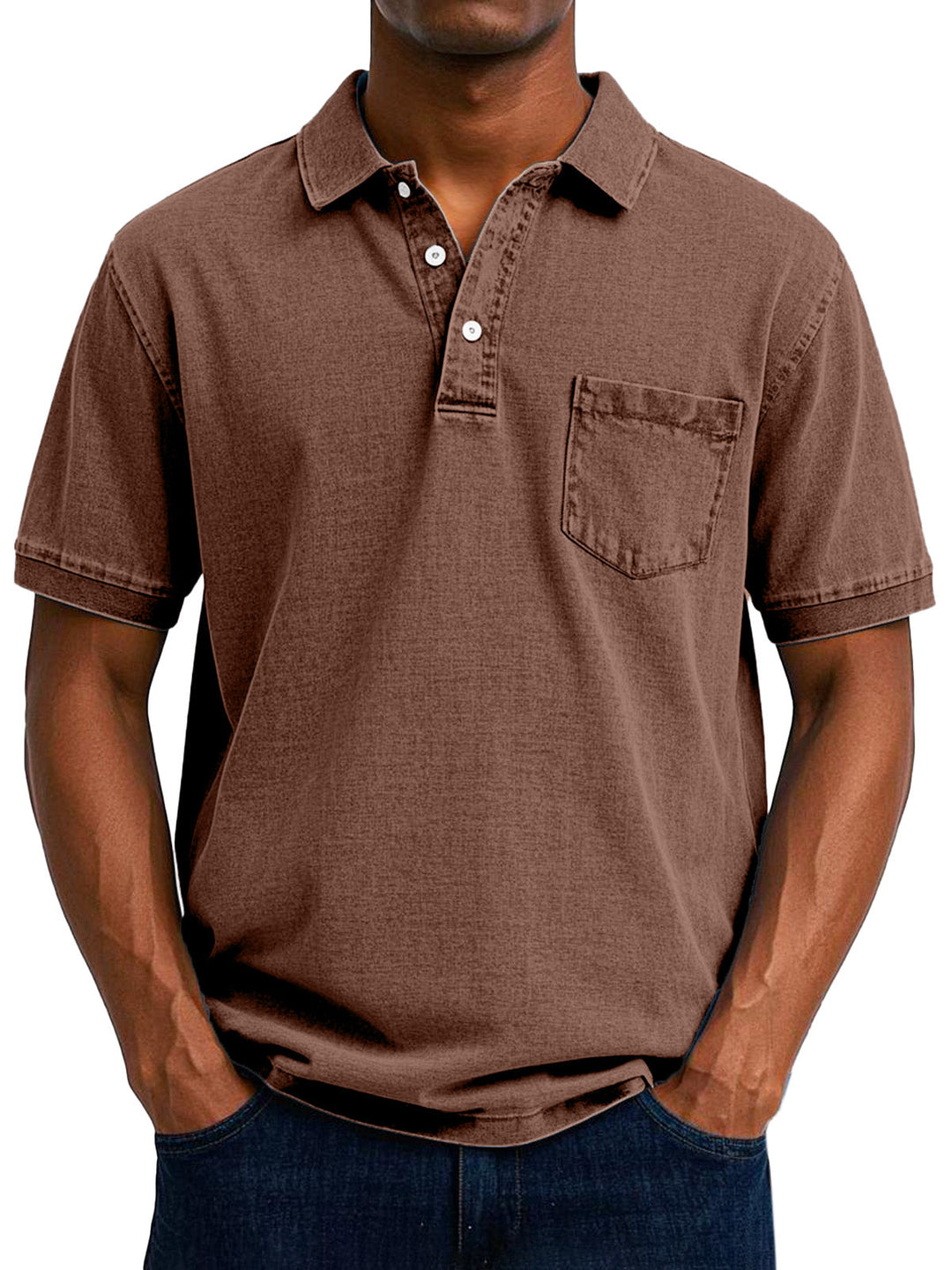 Men's classic vintage washed cotton polo, short sleeves, three-button placket for everyday style.