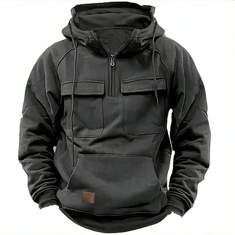 Men's warm hooded winter top, great for outdoor adventures, casual style, and comfortable everyday wear.