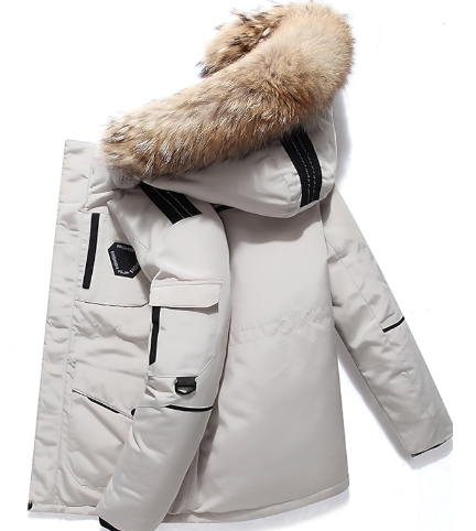 Men's warm winter parka jacket with hood for ultimate cold protection. Heavy, stylish outerwear for cold weather.