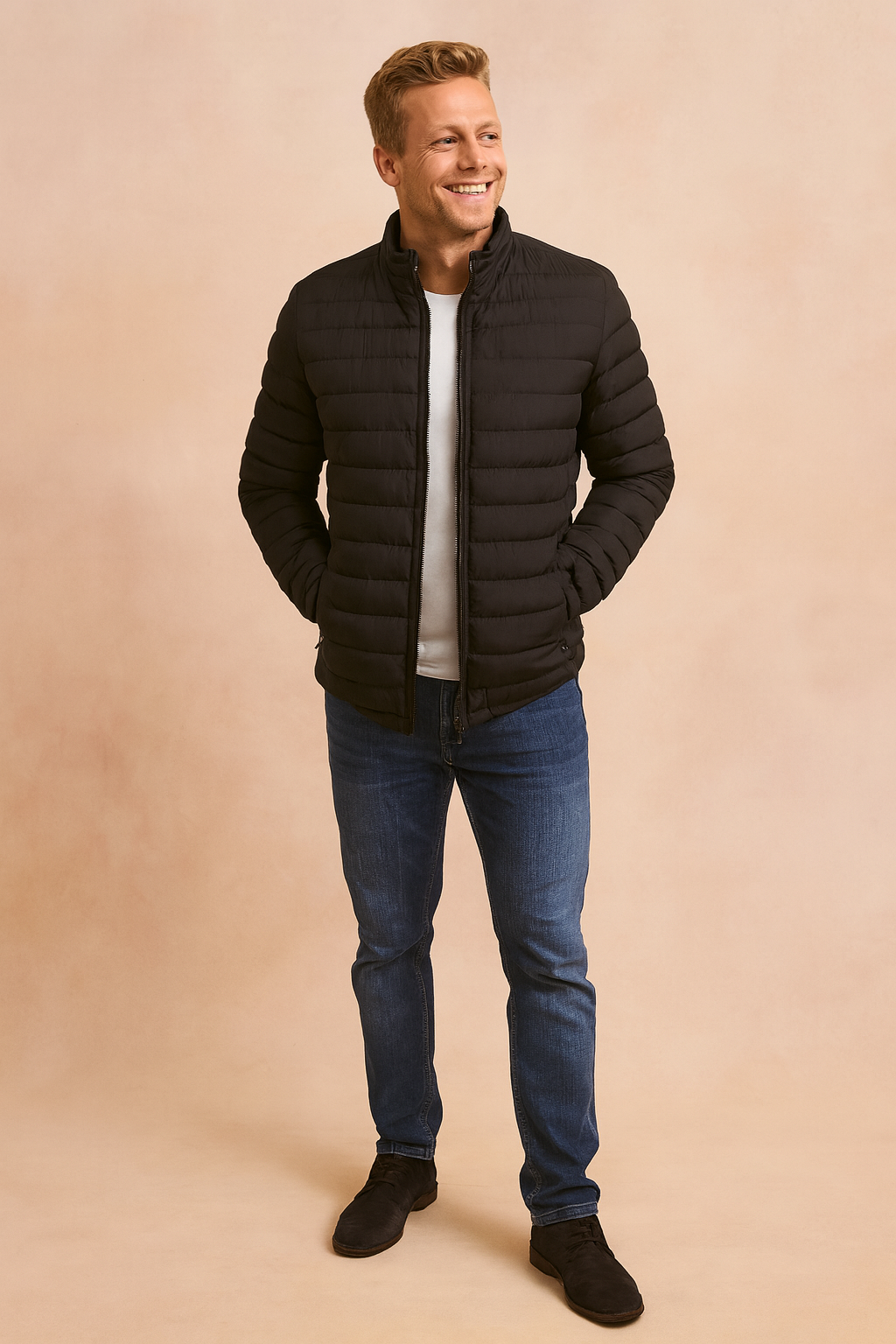 Durable men's puffer jacket, designed for extreme cold. Warm winter outerwear for everyday wear.