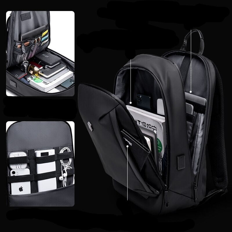 Multifunction men's backpack with anti-theft laptop compartment & water-resistant exterior. Ideal for travel.