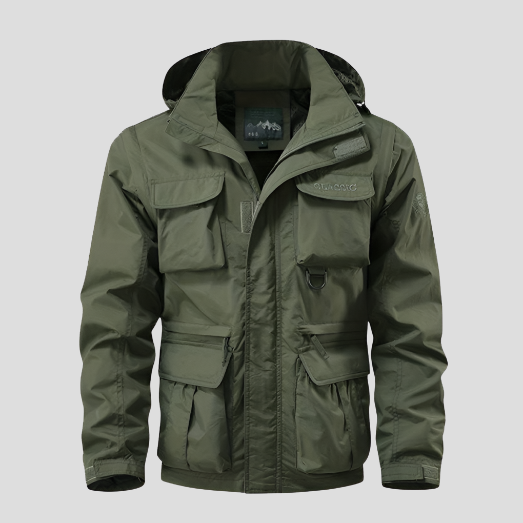Stylish men's military utility coat. Waterproof & durable tactical outerwear perfect for any season.