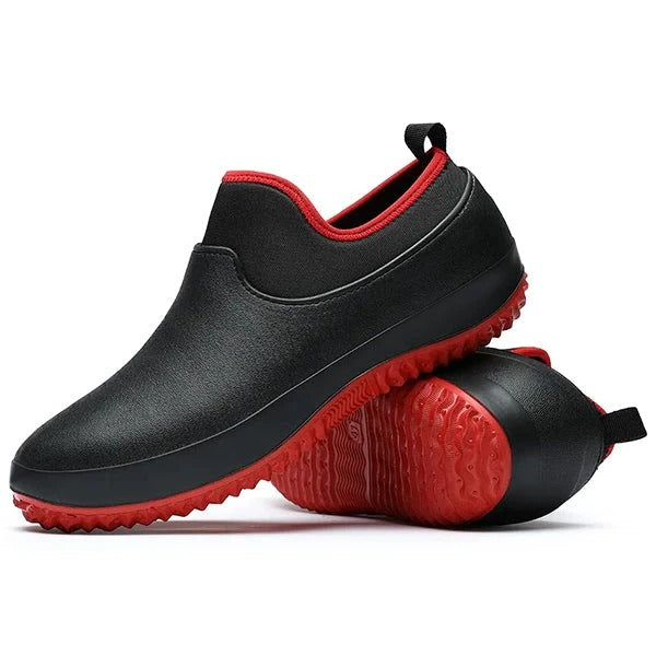 Men's waterproof slip-on work shoes with non-slip sole, ideal for professional comfort and safety footwear.