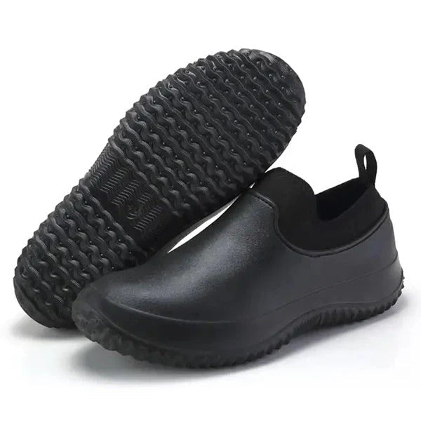 Comfortable men's waterproof slip-on shoes for work or garden, designed with a non-slip sole for secure footing.