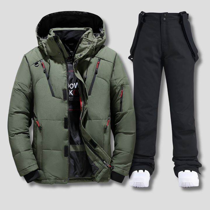 Durable men's ski suit offers protection & warmth for outdoor winter sports. Perfect weather-resistant ski gear.