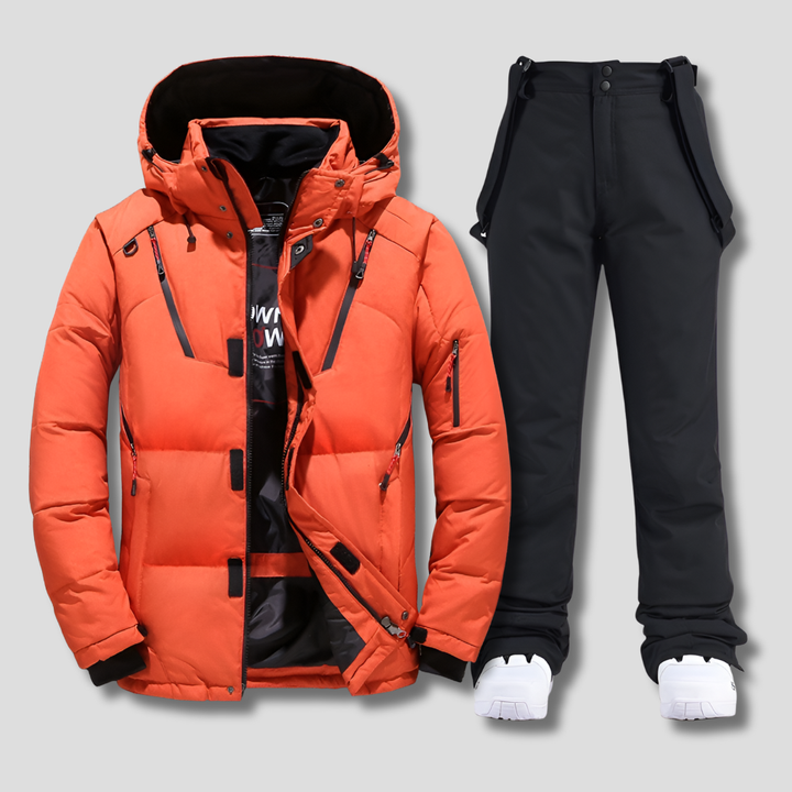 Stylish men's weather-resistant ski suit, perfect for cold winter sports. Reliable ski gear & snow apparel.
