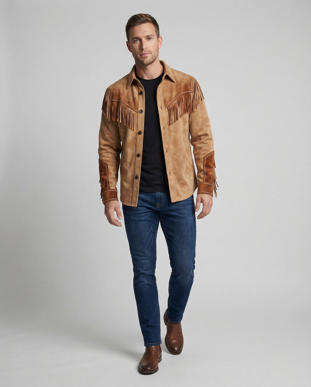 Men's Western fringed & embroidered shirt, long sleeve. Perfect for country style, cowboy fashion, or festival wear.