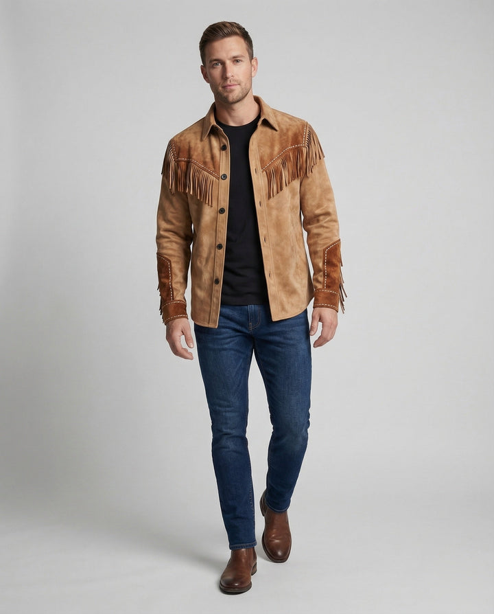 Men's Western fringed & embroidered shirt, long sleeve. Perfect for country style, cowboy fashion, or festival wear.