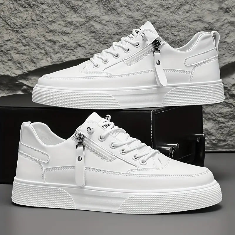 Comfortable men's everyday sneakers, Hudson leather with practical side zip closure. Perfect for travel & casual wear.