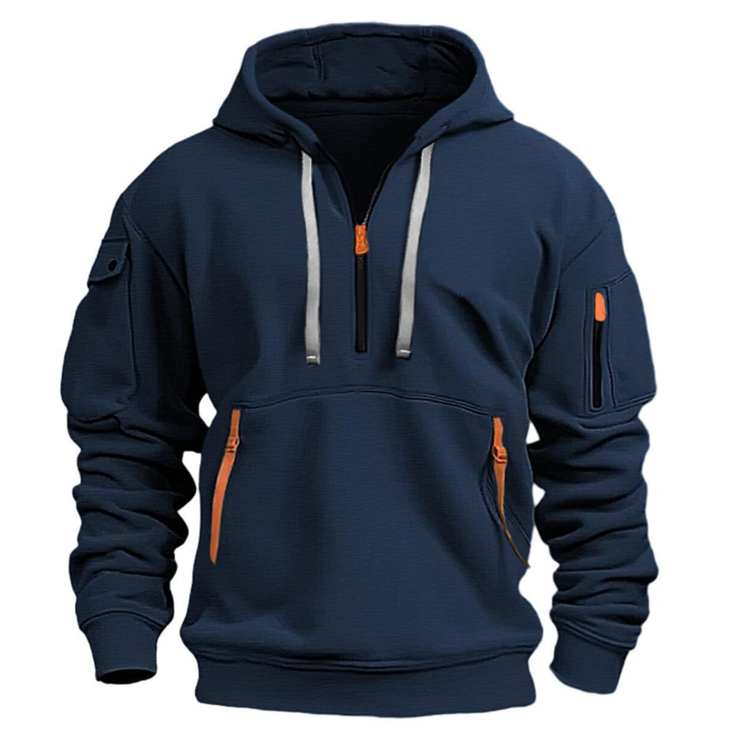 Men's zip front sports hoodie, grey, for active comfort & casual style. Ideal men's athletic wear.