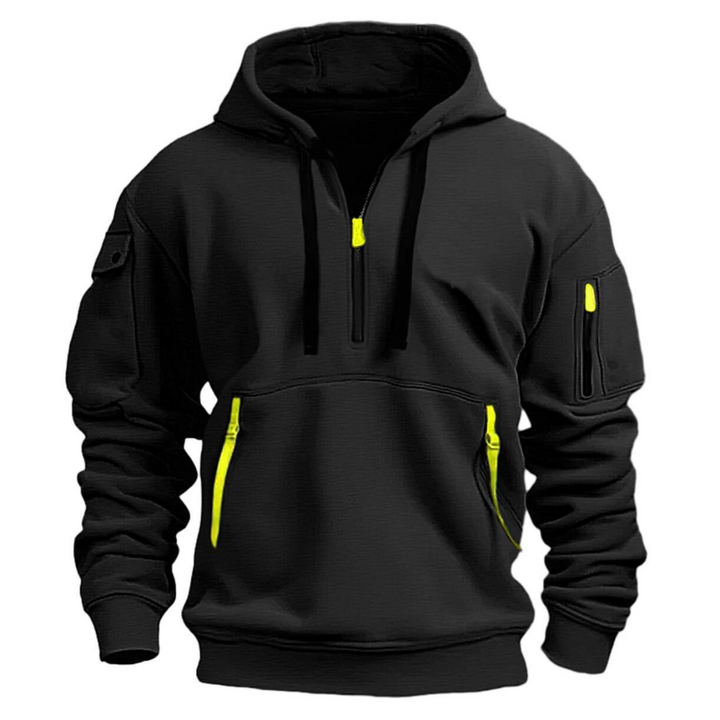 Comfortable men's activewear hoodie, soft fabric & full zip for versatile fitness clothing.
