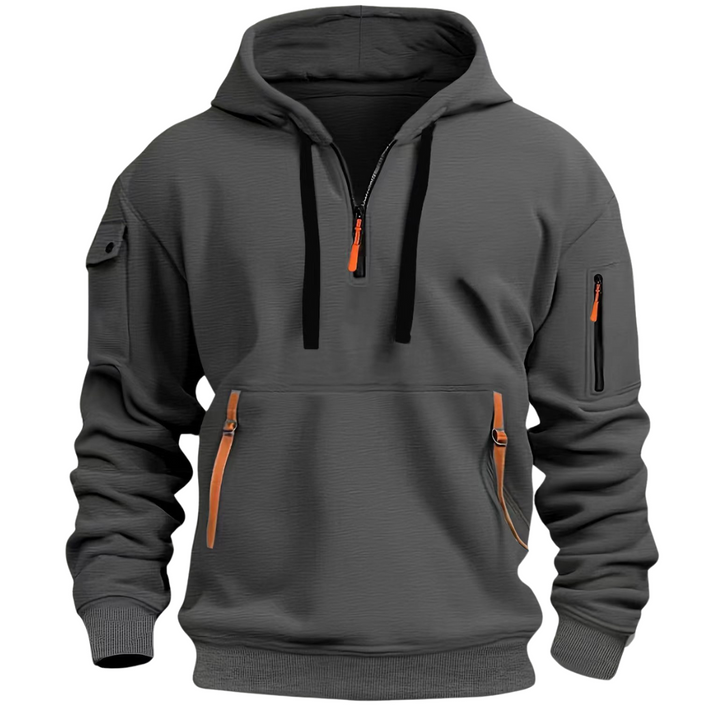 Versatile men's casual hoodie, full zip design for easy layering & everyday athletic wear.