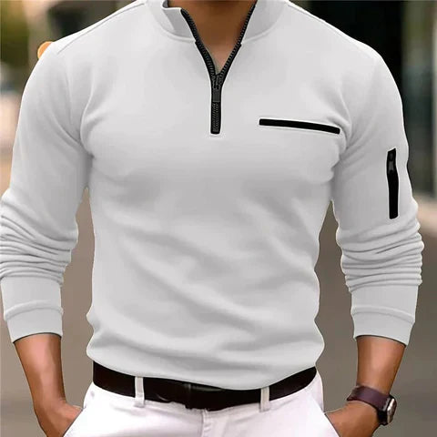 Men's zip sweater with pockets, ideal for comfortable, casual everyday layering.