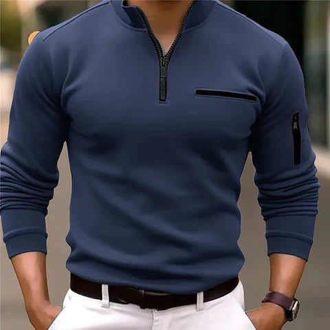 Fashionable men's zip sweater, a versatile pullover for stylish layering and casual outings.