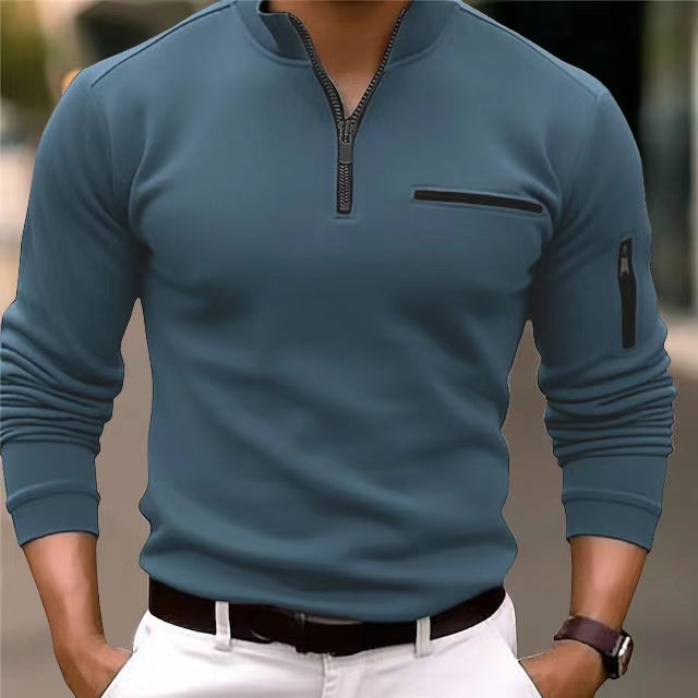 Warm & comfortable men's zip sweater, essential casual wear for versatile layering.