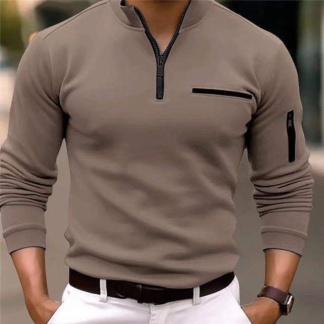 Classic men's zip-up sweater, a comfortable and stylish layering piece with pockets.