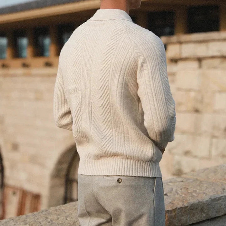 Ribbed casual men's long sleeve shirt with a sleek zip polo design, comfortable & stylish.