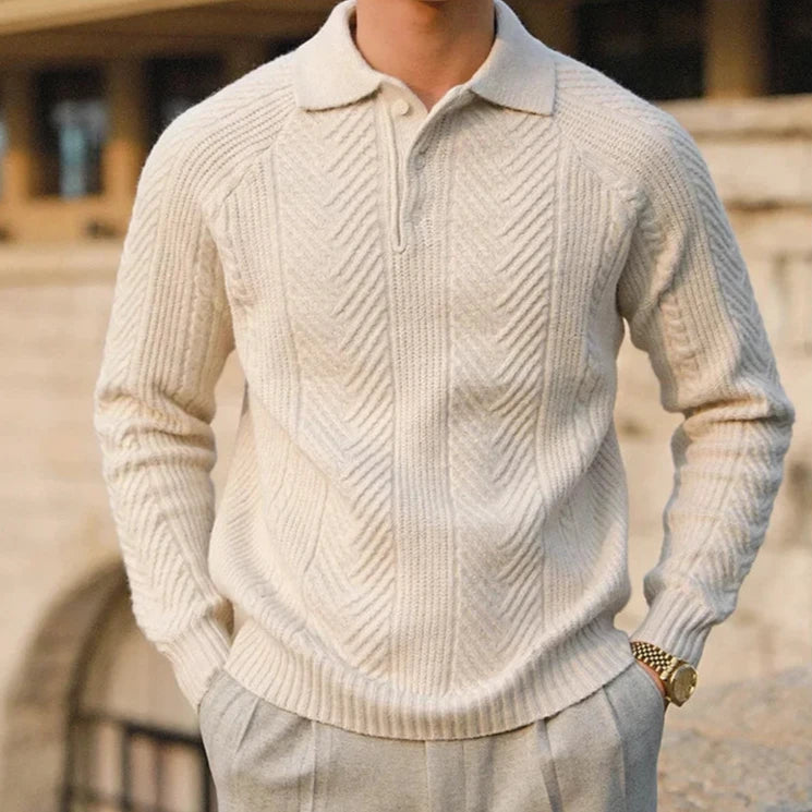 Sophisticated men's long sleeve knit zip polo shirt, great for layering in cooler weather.