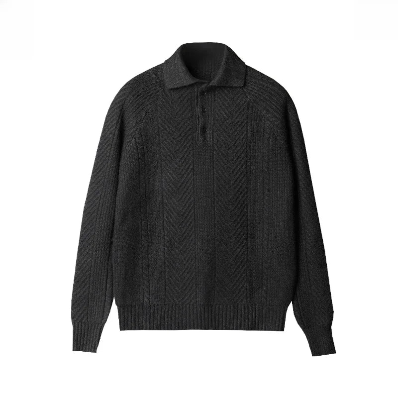 Cozy men's long sleeve knit zip polo, ideal for stylish casual outfits and winter layering.