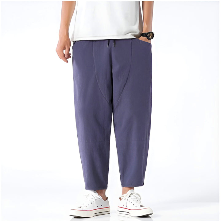 Men's relaxed fit cropped chinos for casual everyday style. Comfortable summer pants with a modern look.