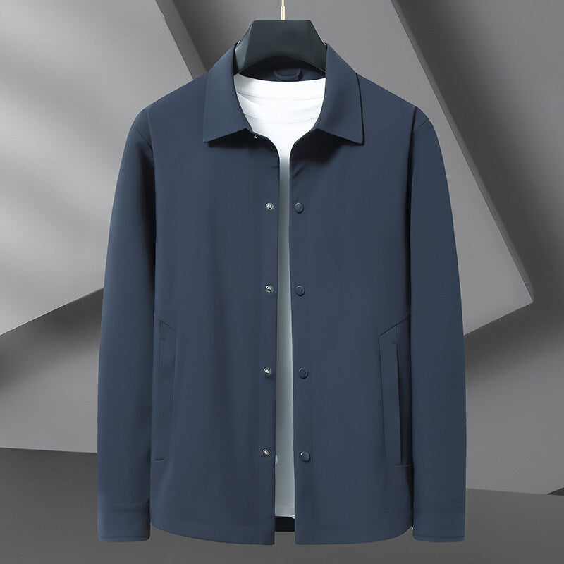 Men's snap front shirt jacket for easy layering. Ideal casual outerwear, versatile & comfortable.