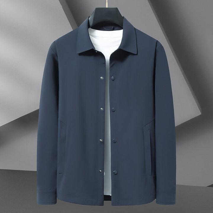 Men's snap front shirt jacket for easy layering. Ideal casual outerwear, versatile & comfortable.