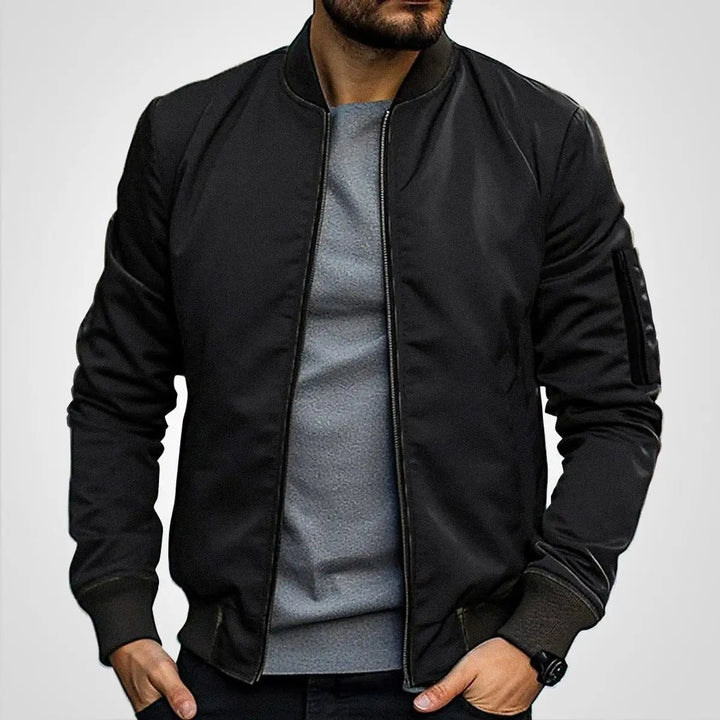 Men's Classic Bomber Flight Jacket with zip-up front & ribbed collar for versatile everyday style.