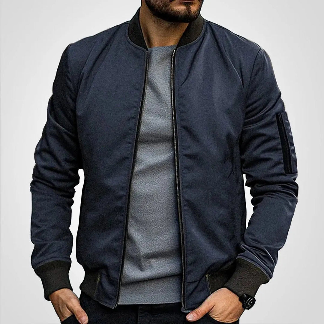 Stylish men's zip-up bomber jacket, classic flight design & ribbed collar. Perfect for casual outerwear.