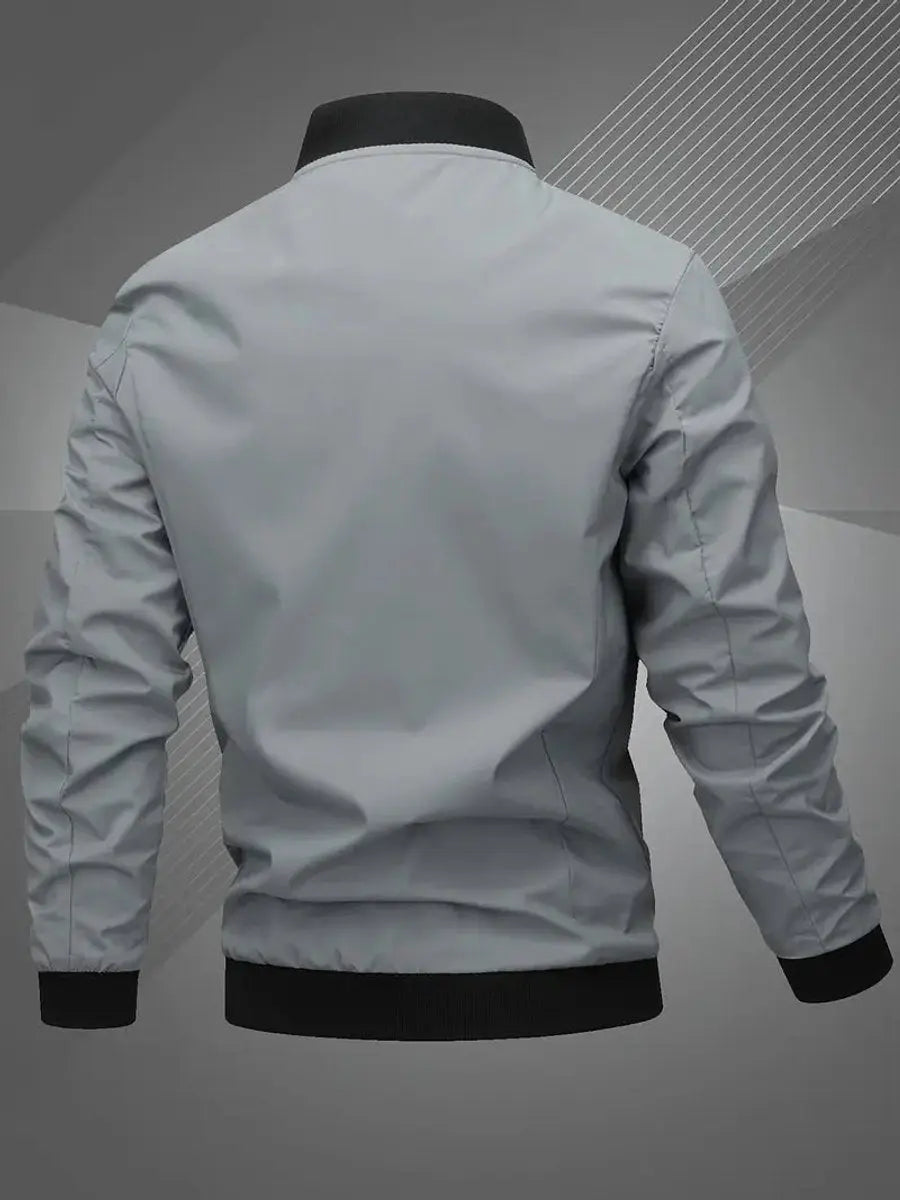 Men's lightweight bomber jacket with classic baseball collar & front zip.