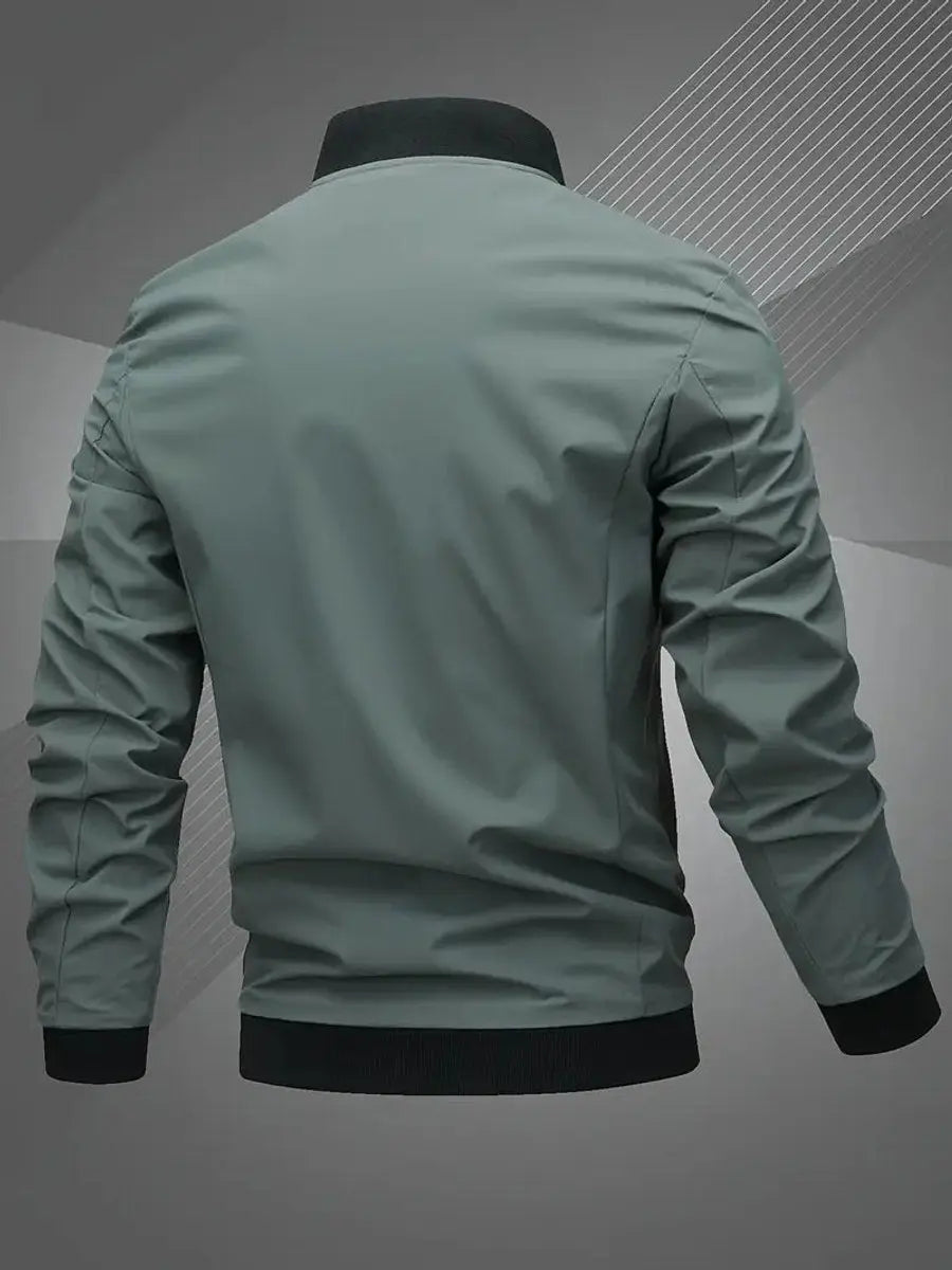 Men's casual lightweight bomber jacket with subtle embroidery, perfect for fall.