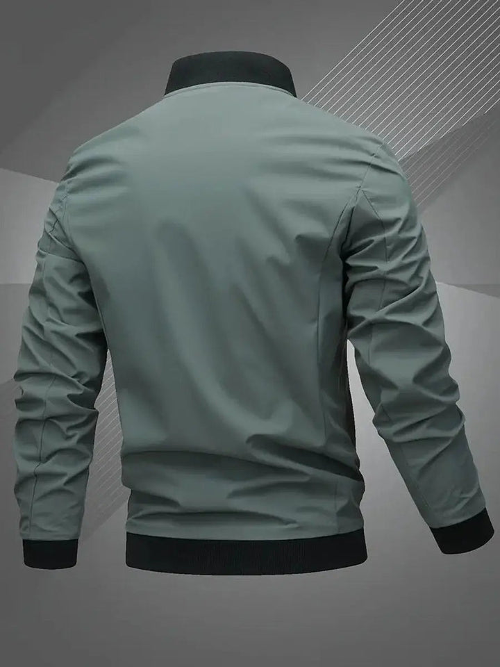 Men's casual lightweight bomber jacket with subtle embroidery, perfect for fall.