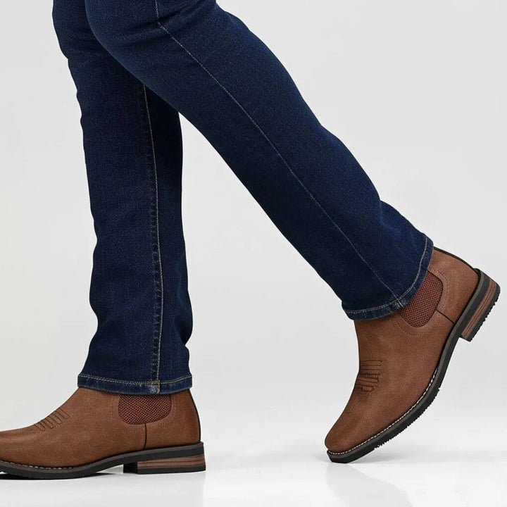 Men's smart casual Chelsea boots with a modern design and sturdy block heel.