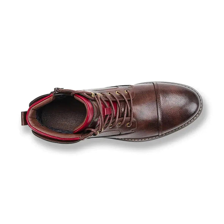 Elegant men's leather lace-up ankle boots; sophisticated oxford style with a polished cap toe.