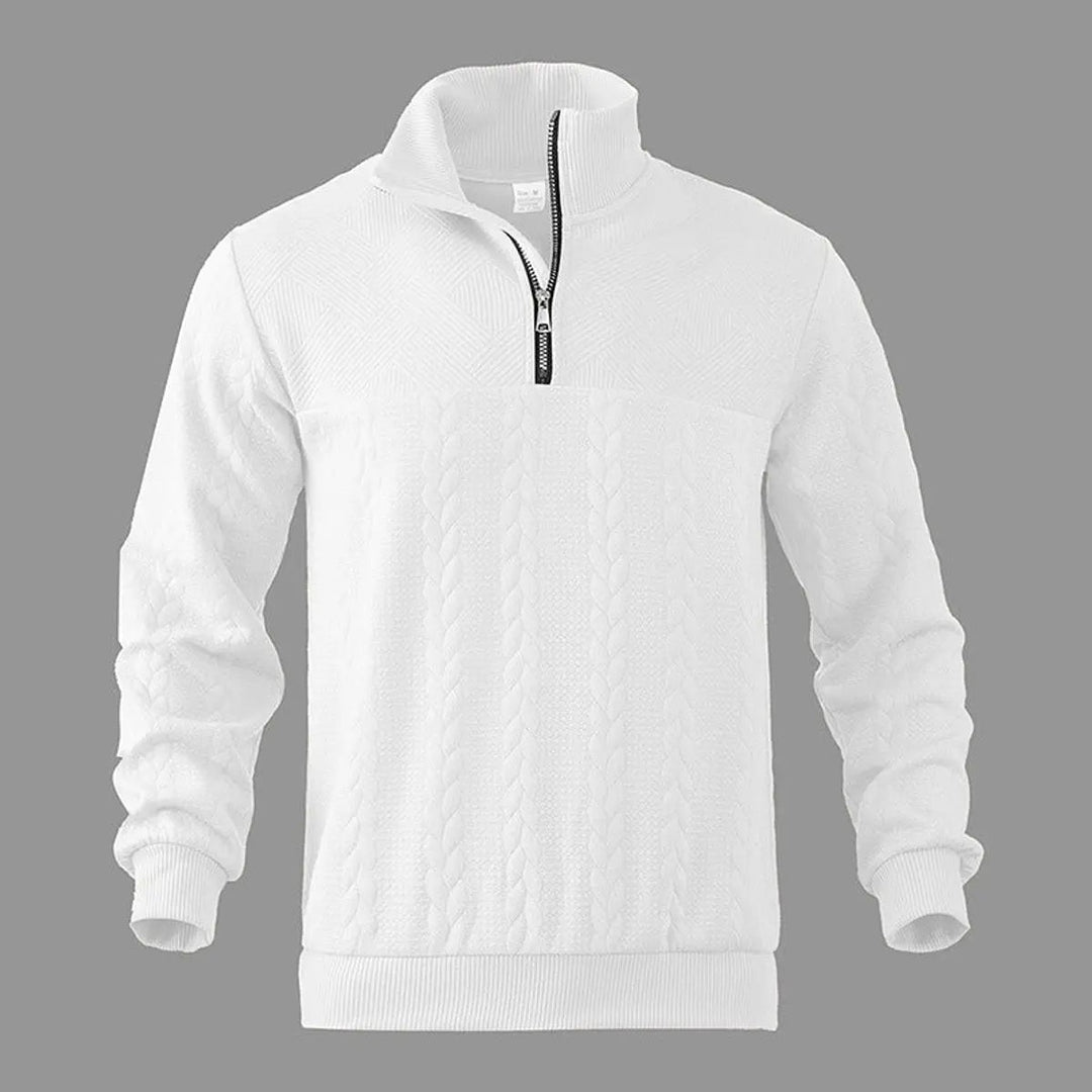 High-quality men's cable texture quarter-zip. Durable & classic design, suitable for versatile winter wardrobes.