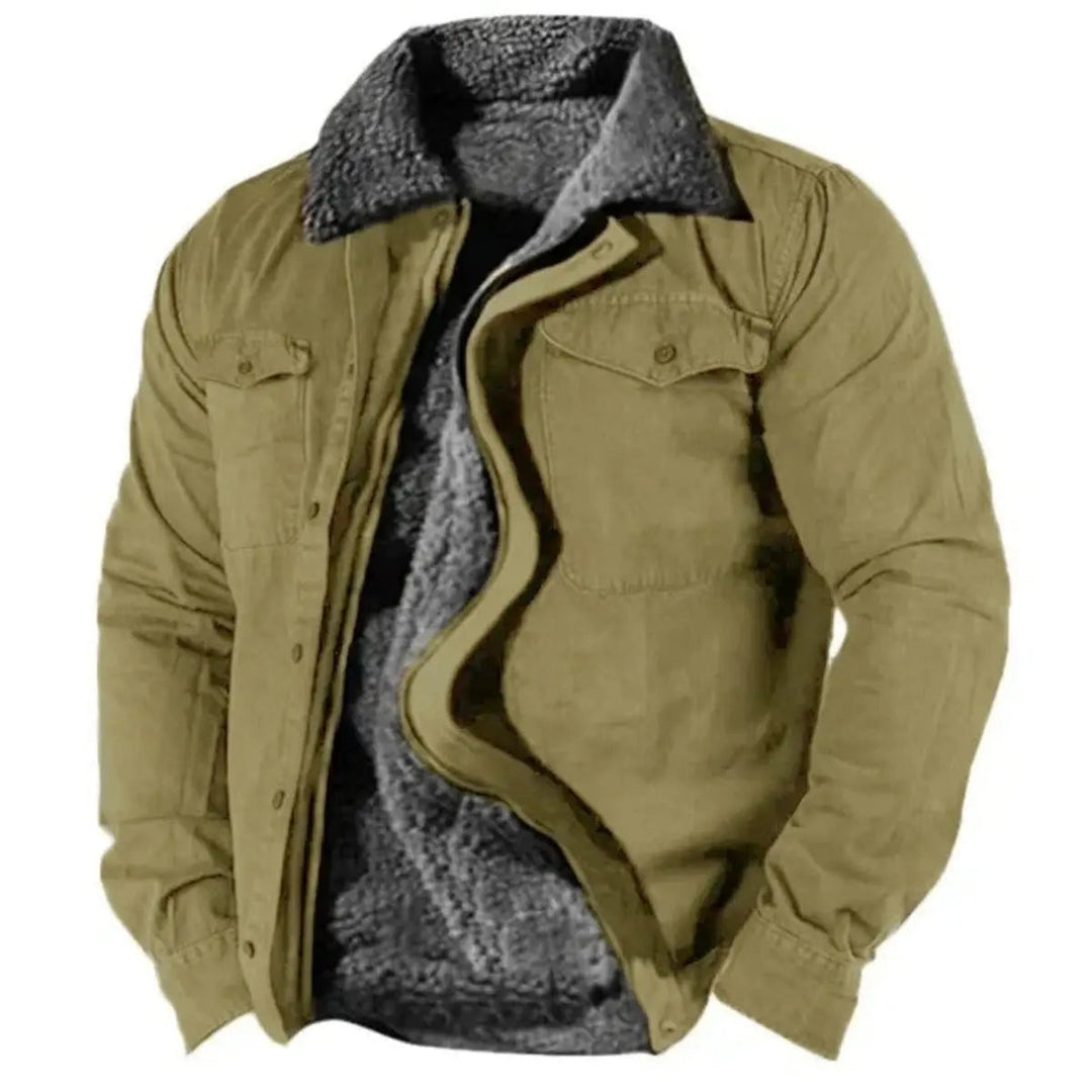 Versatile men's Western shirt jacket, sherpa-lined for warmth, great as a stylish cardigan or autumn/winter layer.