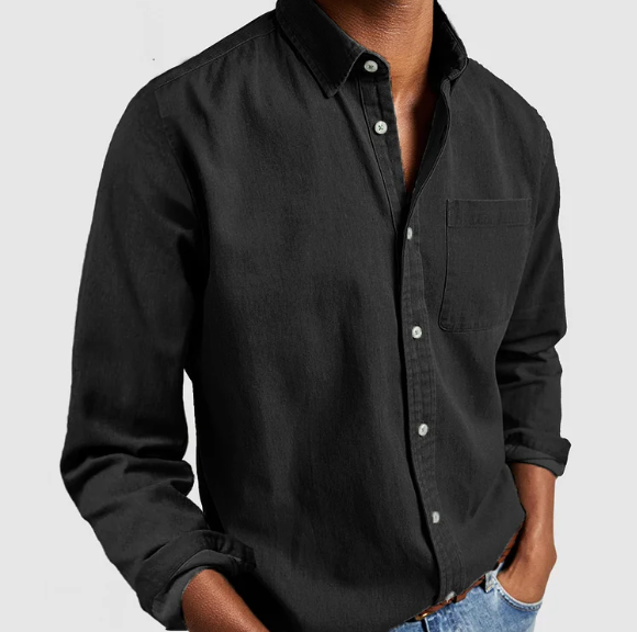 Men's Casual Denim Shirt in soft cotton, classic button-down style, blue color, perfect for casual to semi-formal settings.