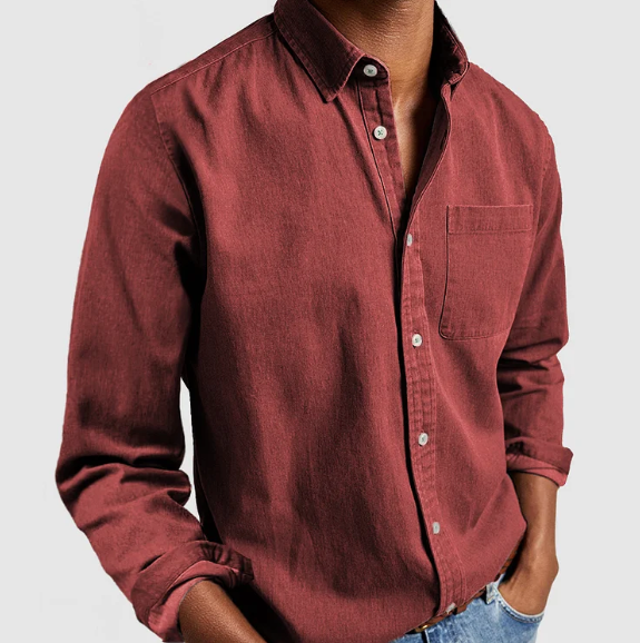 Men's Casual Denim Shirt in soft cotton, classic button-down style, blue color, perfect for casual to semi-formal settings.