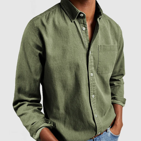 Men's Casual Denim Shirt in soft cotton, classic button-down style, blue color, perfect for casual to semi-formal settings.
