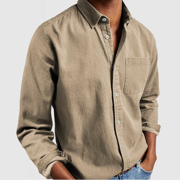 Men's Casual Denim Shirt in soft cotton, classic button-down style, blue color, perfect for casual to semi-formal settings.