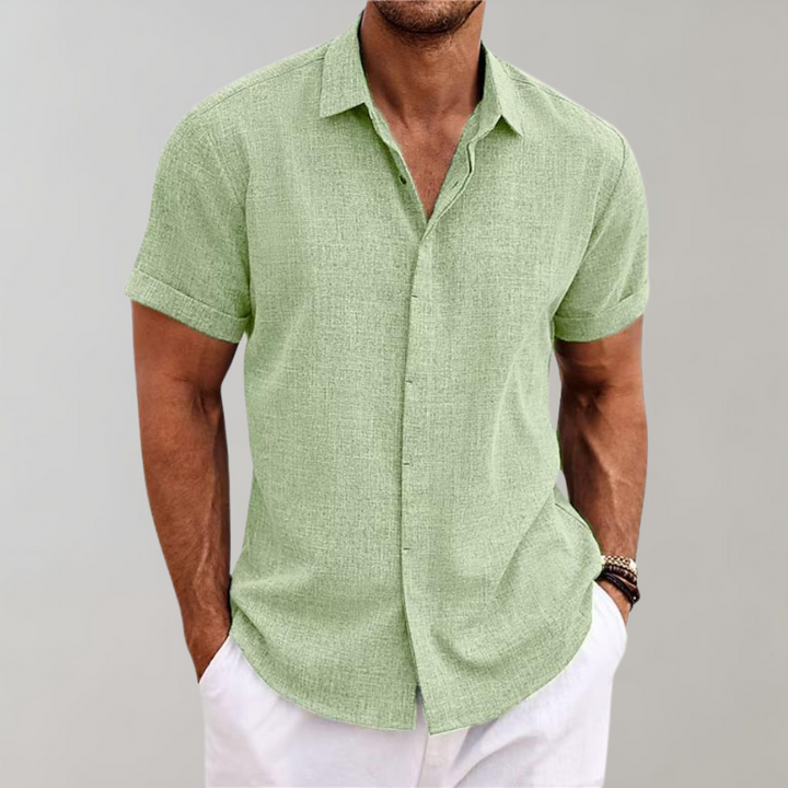 "Men's Classic Polo Shirt in apricot color with button placket and classic collar, ideal for casual and smart occasions."